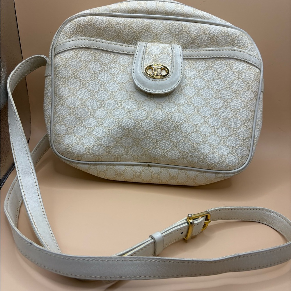 CELINE logo PVC Cream Shoulder Bag